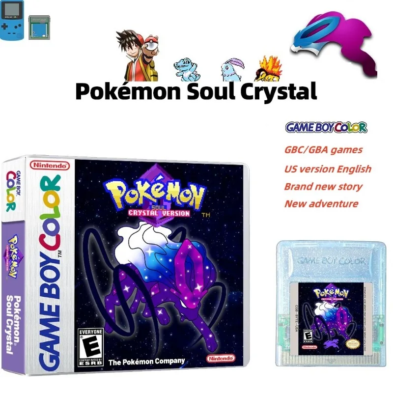 

GBC/GBA Pokémon Soul Crystal Game Cartridge New Story Adventure American Version English Role-playing Video Game Cartridge
