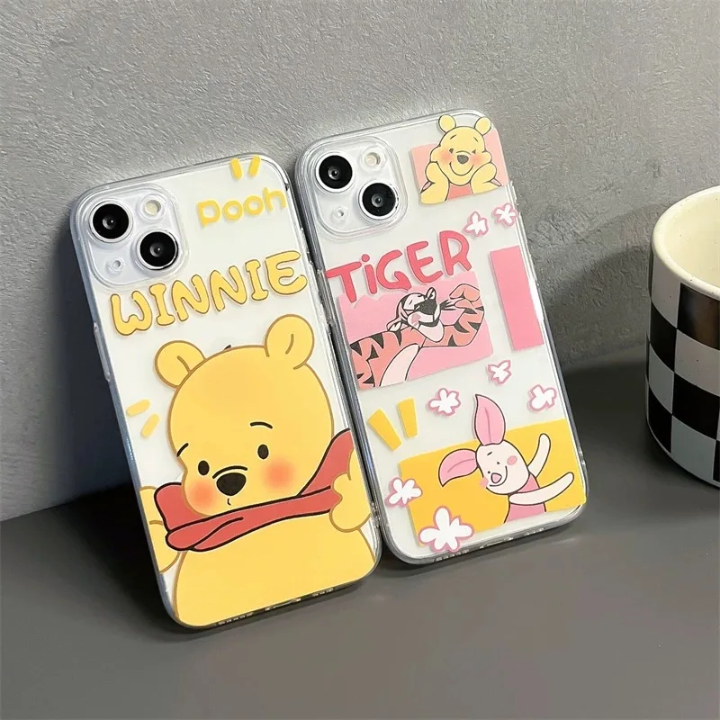 Чехол для телефона Cute Disneies Winnie IPhone 16 15 14 13 12 11 Mini Pro Max X XR XSMax 7 8 Plus SE20 прозрачный