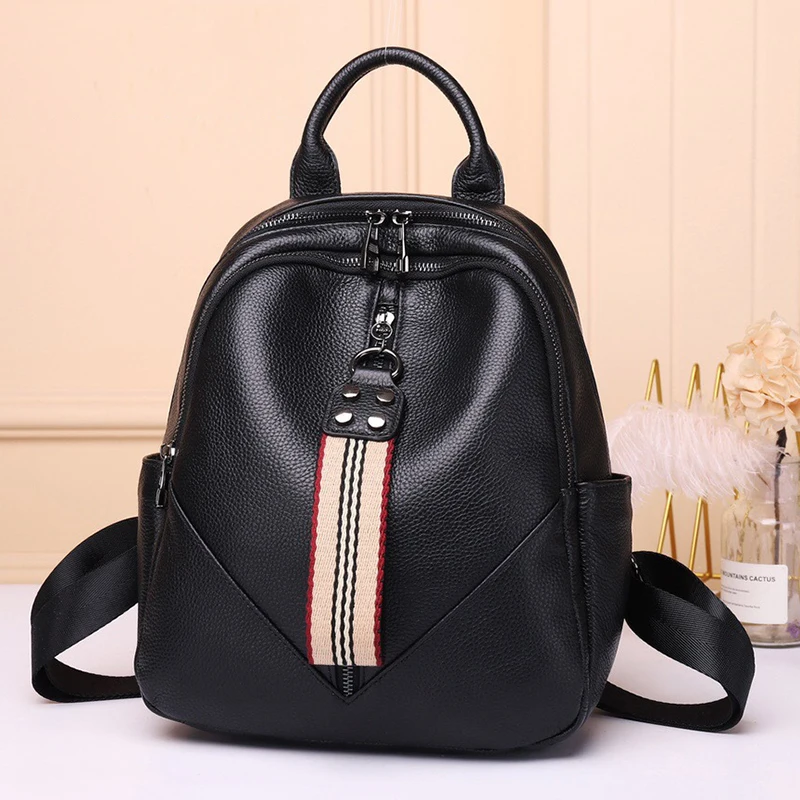 Luxury Designer Genuine Cow Leather Woman Backpack Fashion Ladies Shoulder Bag Travel Rucksack Female Large Capacity Women's Bag