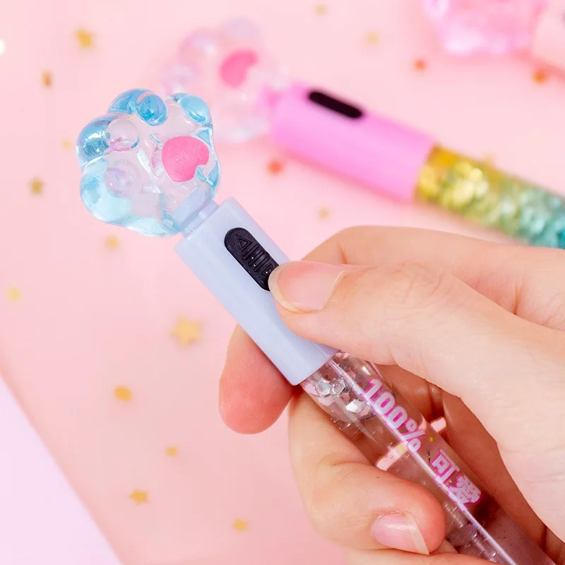 1 шт. Милая гелевая ручка с кошачьими крапанами светящаяся в виде зыбучего песка