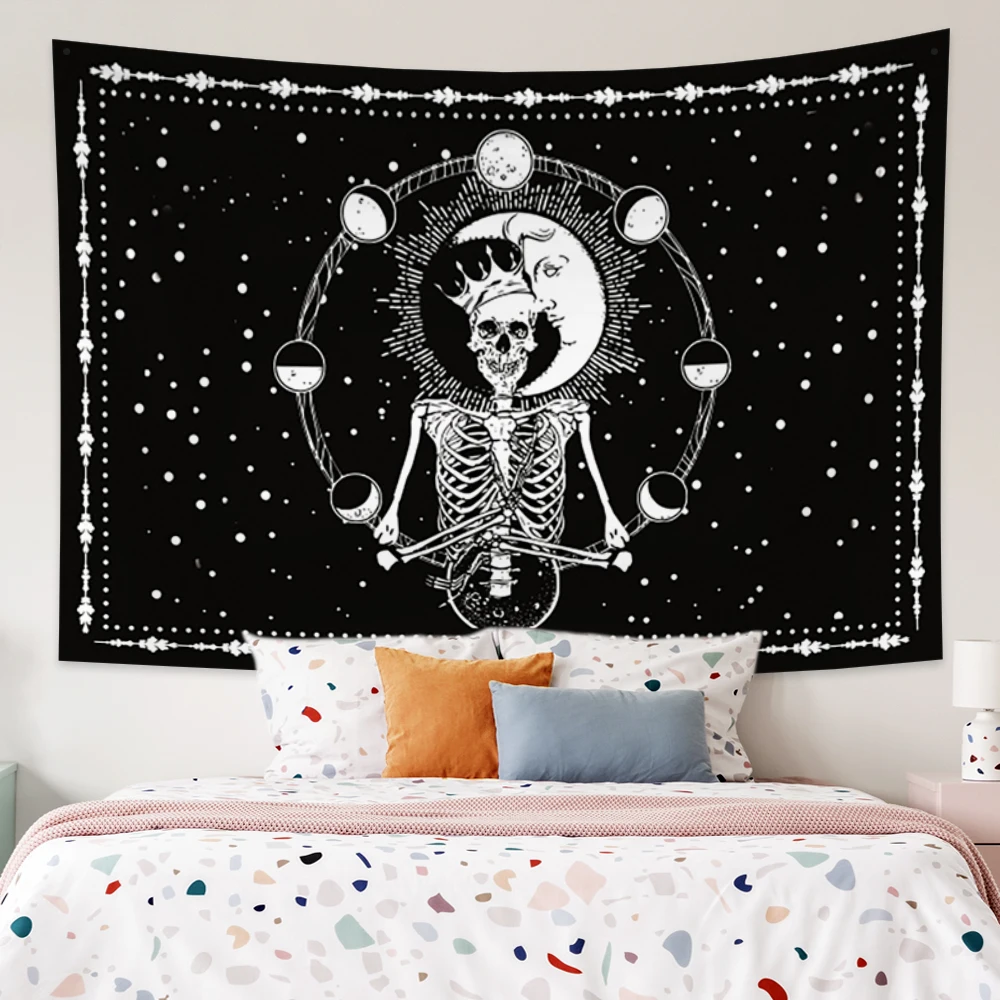 

Undead Skeleton Skull Witchcraft Boho Decor Tapestry Aesthetic WallDark Style Decoration Maison Hanging Celestial Carpets Home