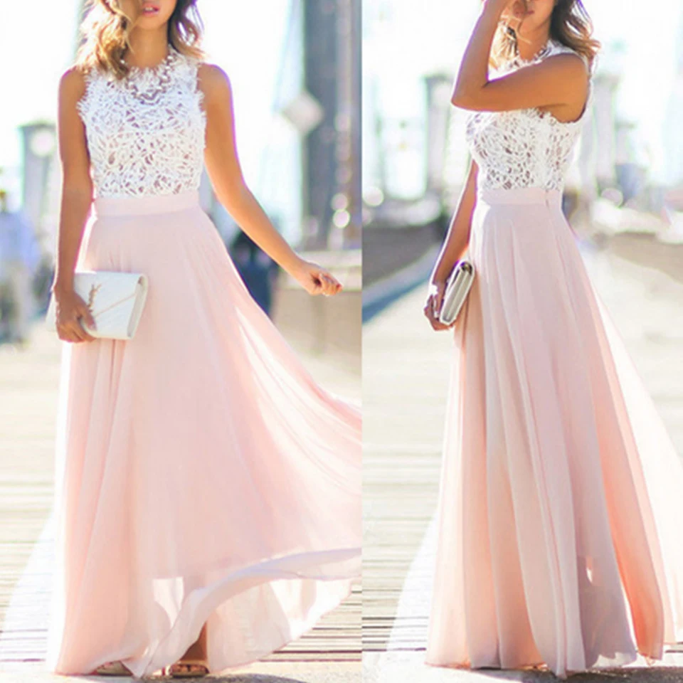 

Autumn Hot Sale New Lace Panel Women Chiffon Maxi Dresses Round Neck Sleeveless Dress Slim Fit Harajuku Fashion Party Dress