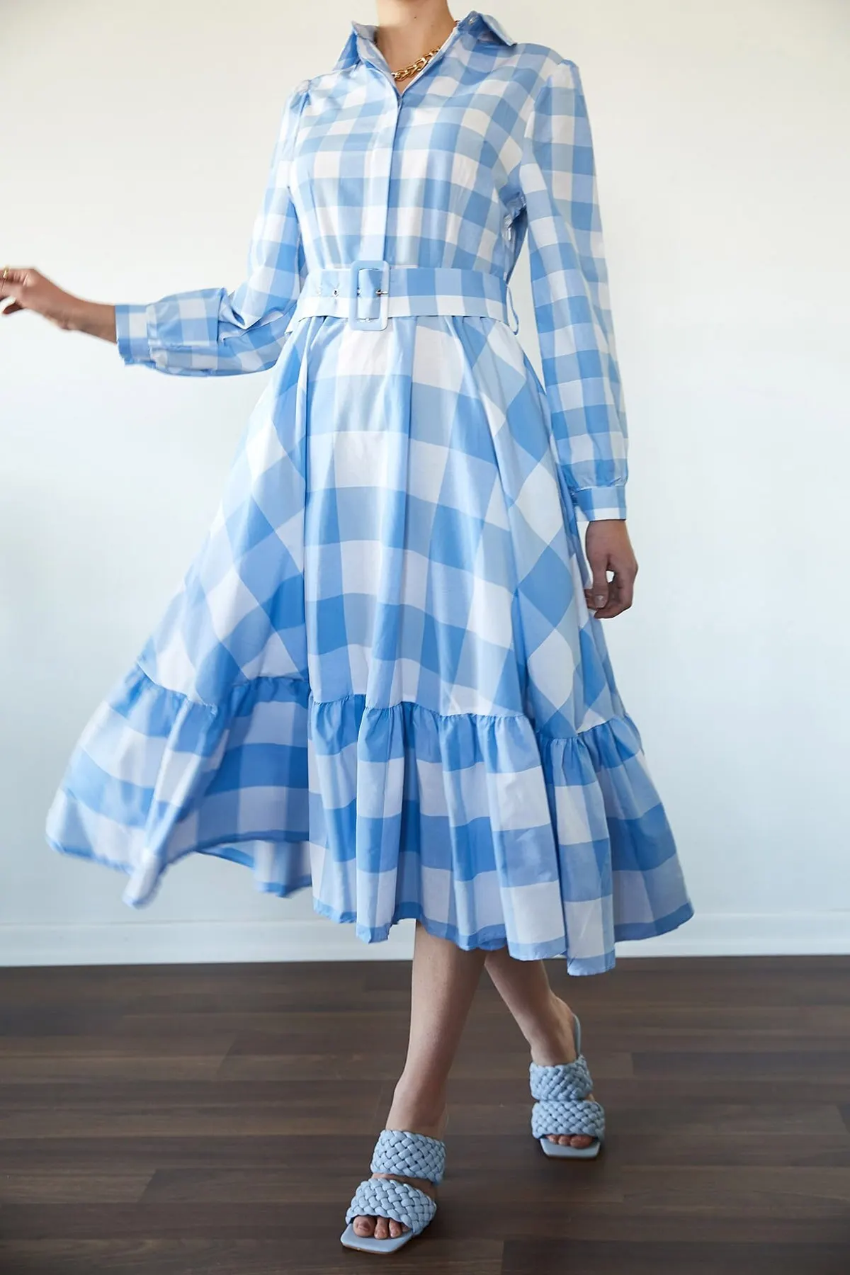 

Women's Dress Blue Gingham pattern Hijab Elegant Fashion Casual Casual Casual Casual Casual Casual Casual Casual Boho Dress Dress