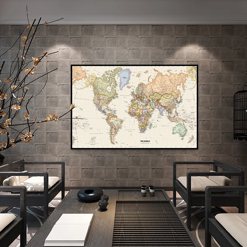 

70*50cm The World Map Vintage Canvas Painting Wall Art Poster Retro Unframed Prints School Supplies Living Room Home Decor