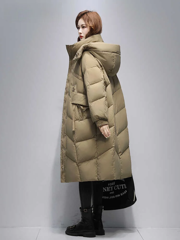 Duck Long down Jacket Women over the Knee 2024 Winter Thickened Korean Sle Loose All-Match down Coat Hoodie