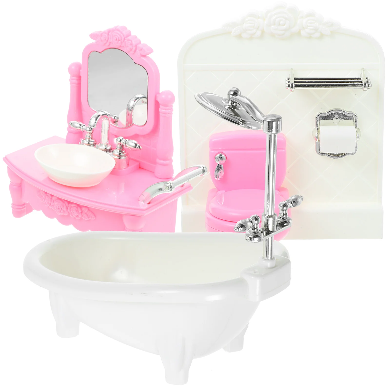 

1 Set Miniature Bath Set Model Plastic Bathroom Model Mini House Accessory (Random Color)