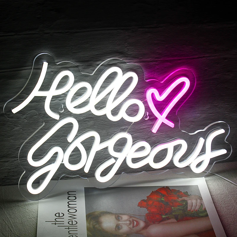 

Letter Led Neon Signs Hello Gorgeous Neon Sign for Wall Decor Usb with switch Bedroom Home Decorations Party Christmas Decor