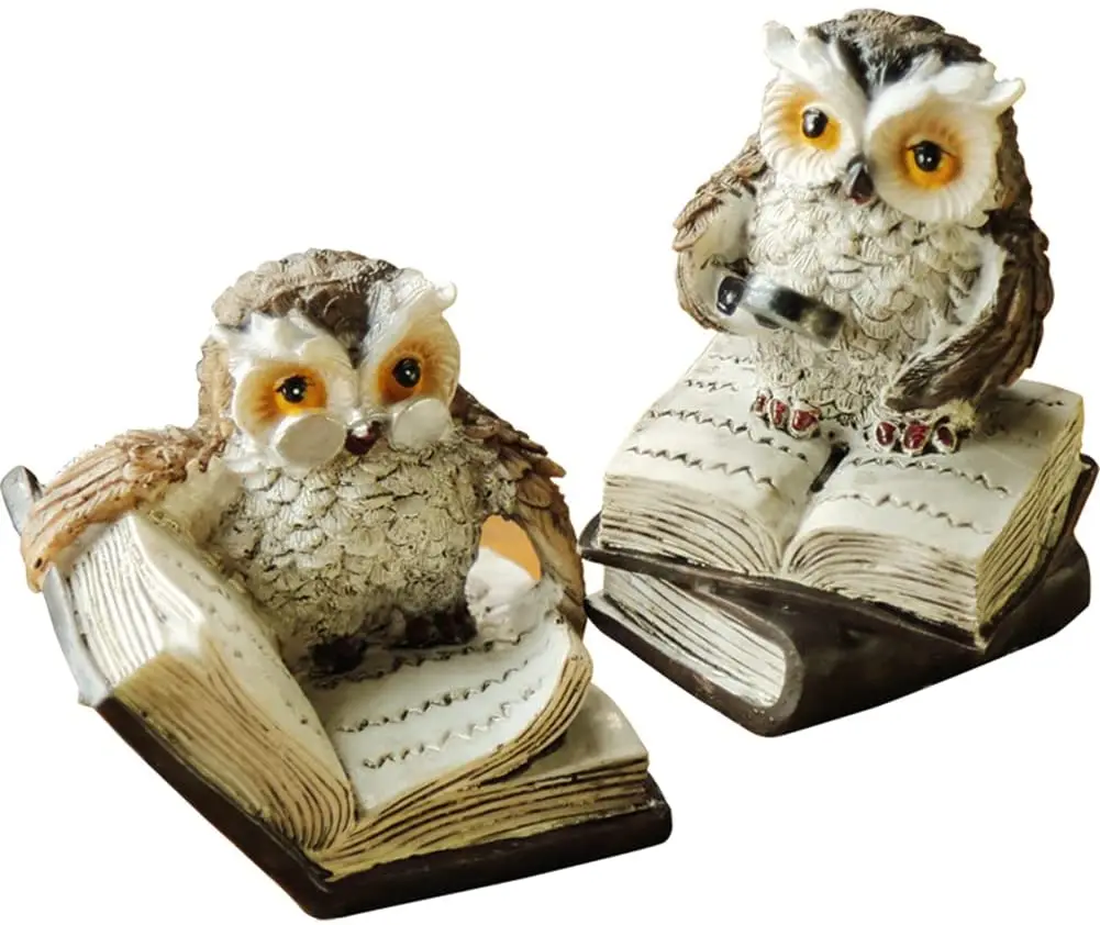 

2 Pieces Owl Statues Decor,Owl Reading Book Figurine Cute Crafted Statue for Home Office Living Room Decoration, Animal Sculptur