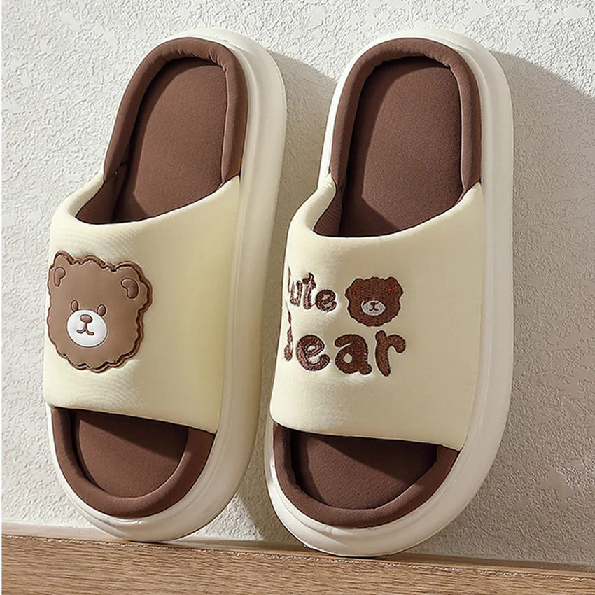 House Slipper Home Women Teddy Dear Linen Flax Indoor Soft Sole Non Slip Anti Skid Slides Female Spring Autumn Ladies Shoes Flat