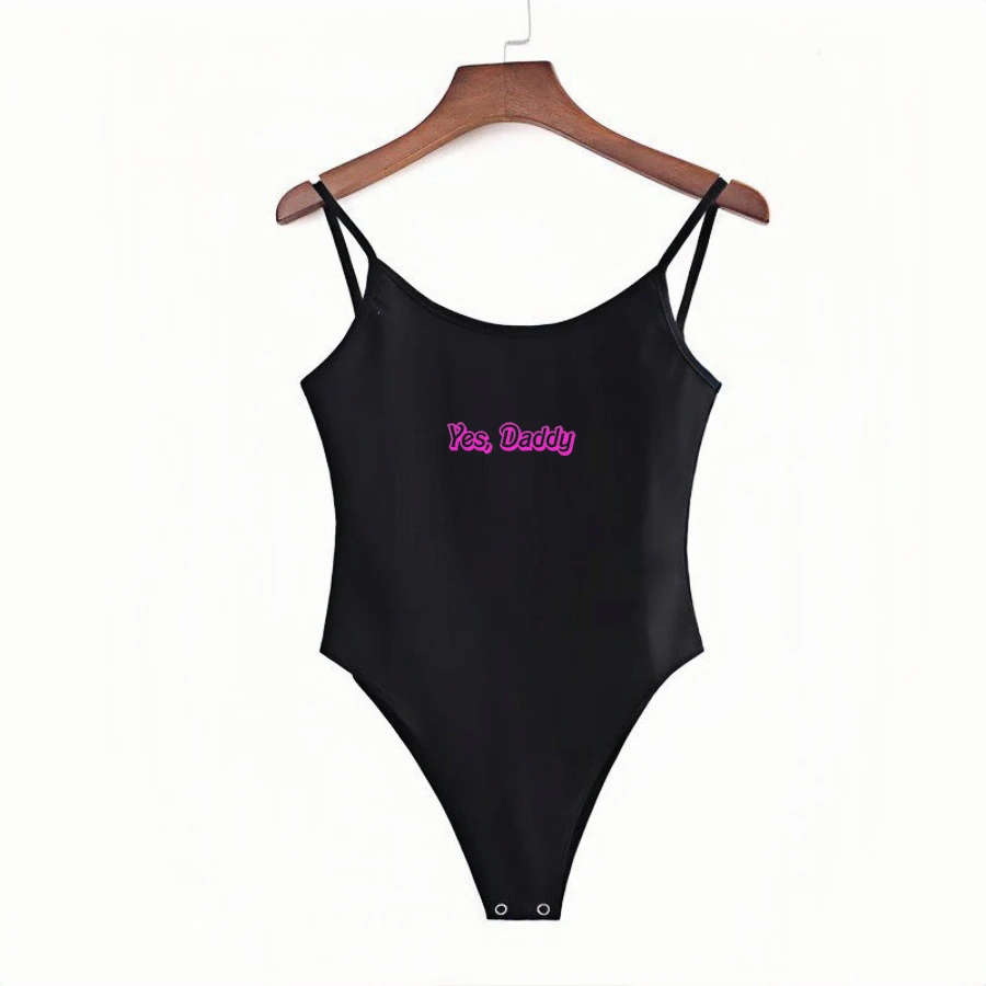 Yes Daddy Letter женские тонкие сексуальные топы боди черные белые бретели без рукавов
