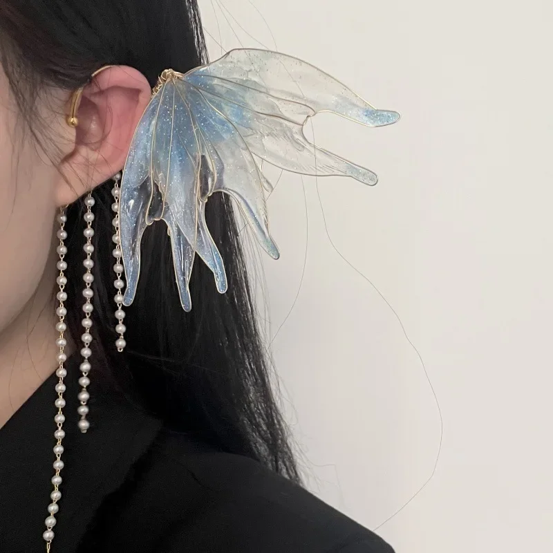 Роскошные нежные длинные серьги с бахромой и жемчугом феи милые элегантные