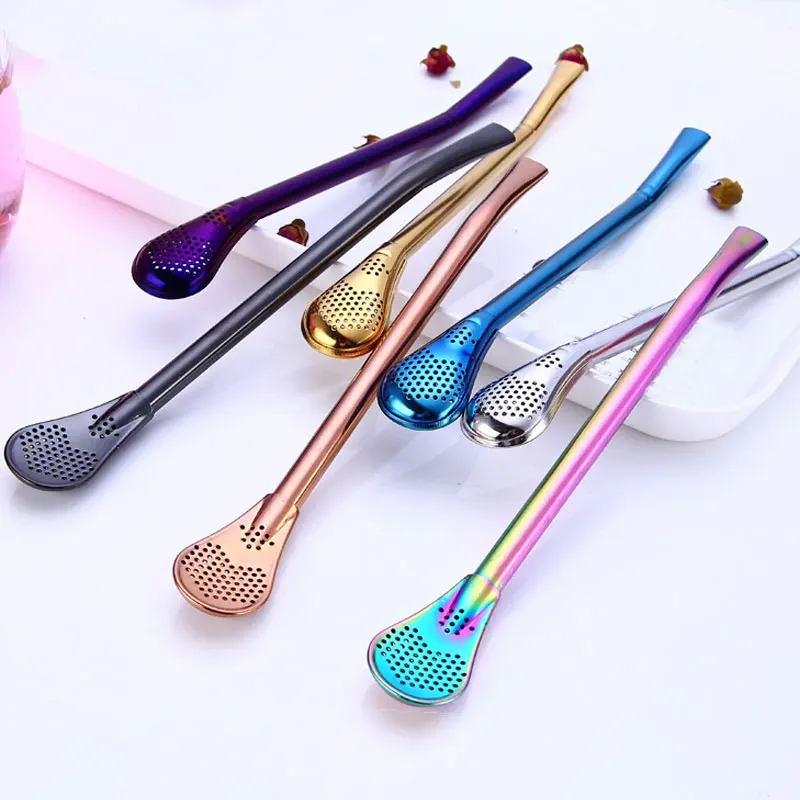 

Stainless Steel Straw Spoon Creative Portable Filter Sucker Spoon Reusable Drinking Straw Washable Bar Utensils Accessories