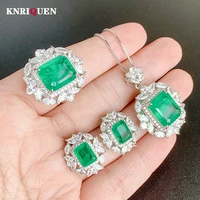 vintage 100 925 silver emerald gemstone high carbon diamond ring pendant necklace earrings wedding fine jewelry sets for women