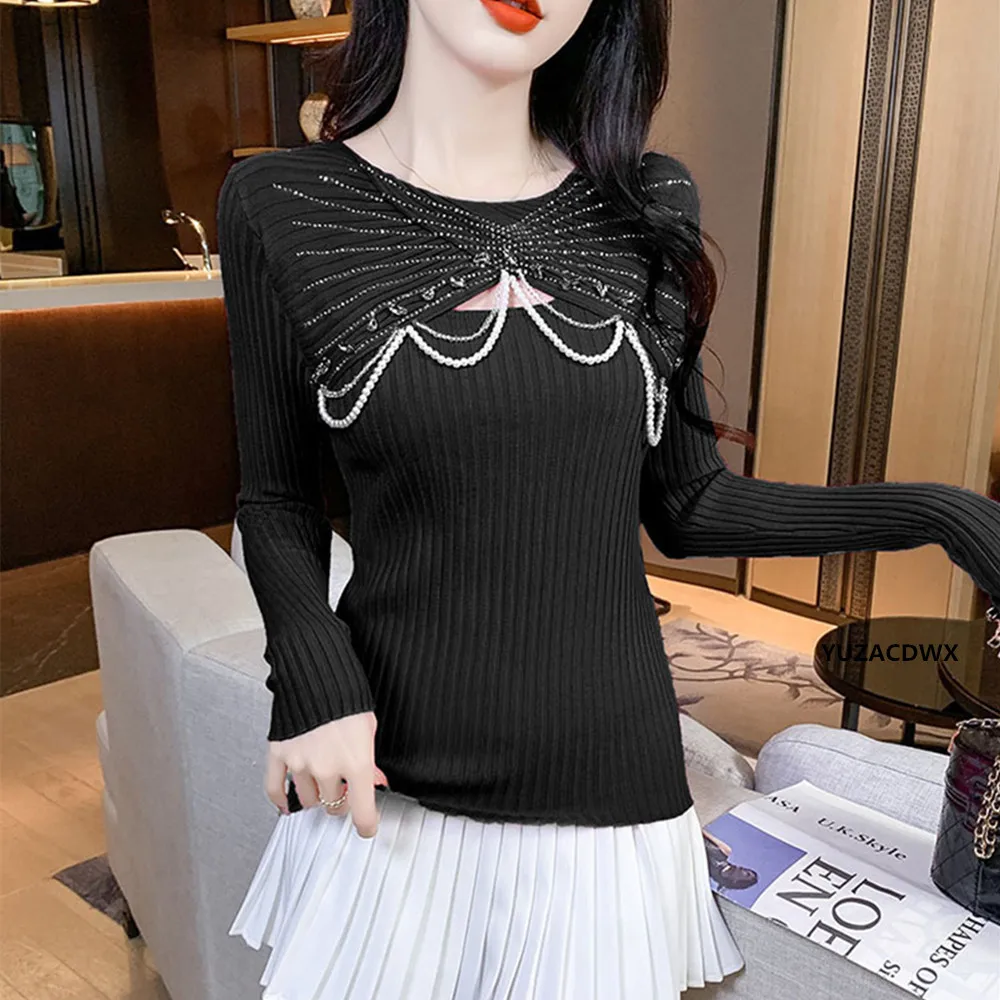 Сексуальные ажурные вязаные свитера женские топы осенний новый джемпер модный