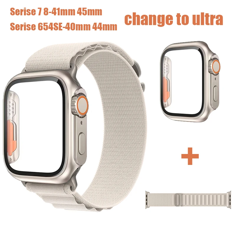 

Glass+Case+Strap For Apple Watch Band 45mm 44mm 41mm 40mm Watchbands Belt Bracelet iWatch Serise 4 5 6 se 7 8 Alpine Loop Strap
