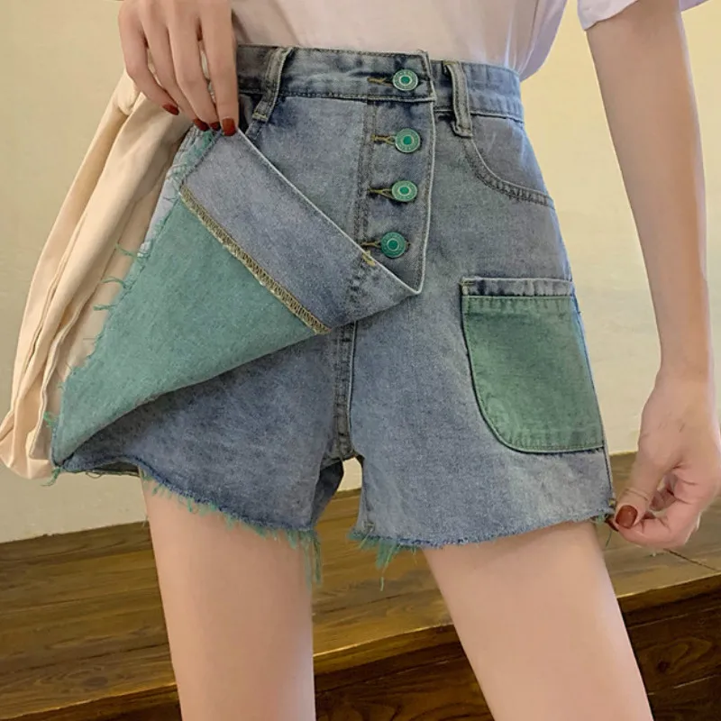New High Waist All-match Ulzzang Comfortable Retro Fashion Women Shorts Leisure Chic Denim Short with Pockets Buttons Streetwear