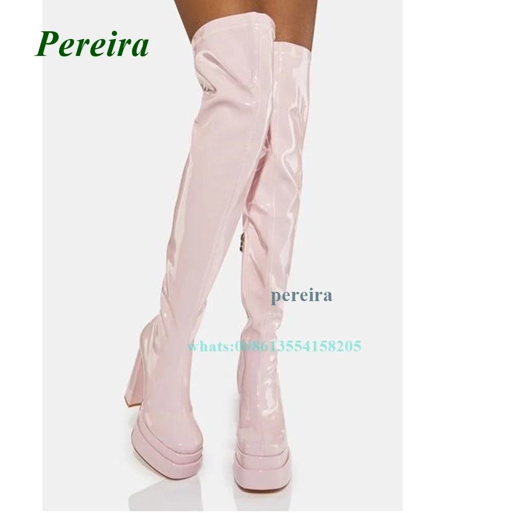 Spring and Autumn New Pink Boots 2022 Square Toe Platform Chunky Heel Boots Women Shoes Over The Knee Side Zip High Heels Sexy
