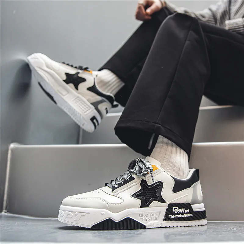 Fashion Yellow Star Chunky Mens Skateboard Sneakers Non-slip Breathable Men Casual Sports Shoes Comfortable Man Trendy Sneakers