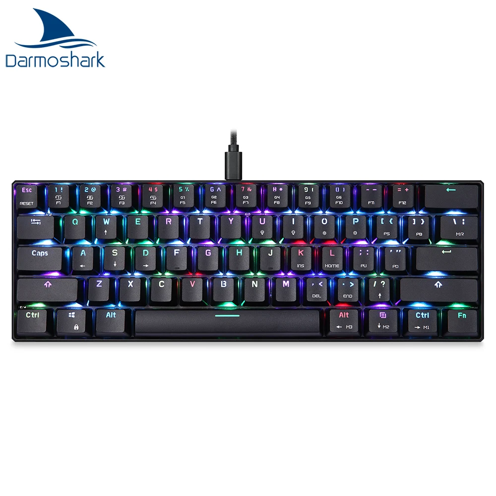 Механическая клавиатура Darmoshark Motospeed CK61, USB Проводная офисная игровая клавиатура с 61 клавишами, RGB подсветкой, с красным переключателем для компьютера и ноутбука