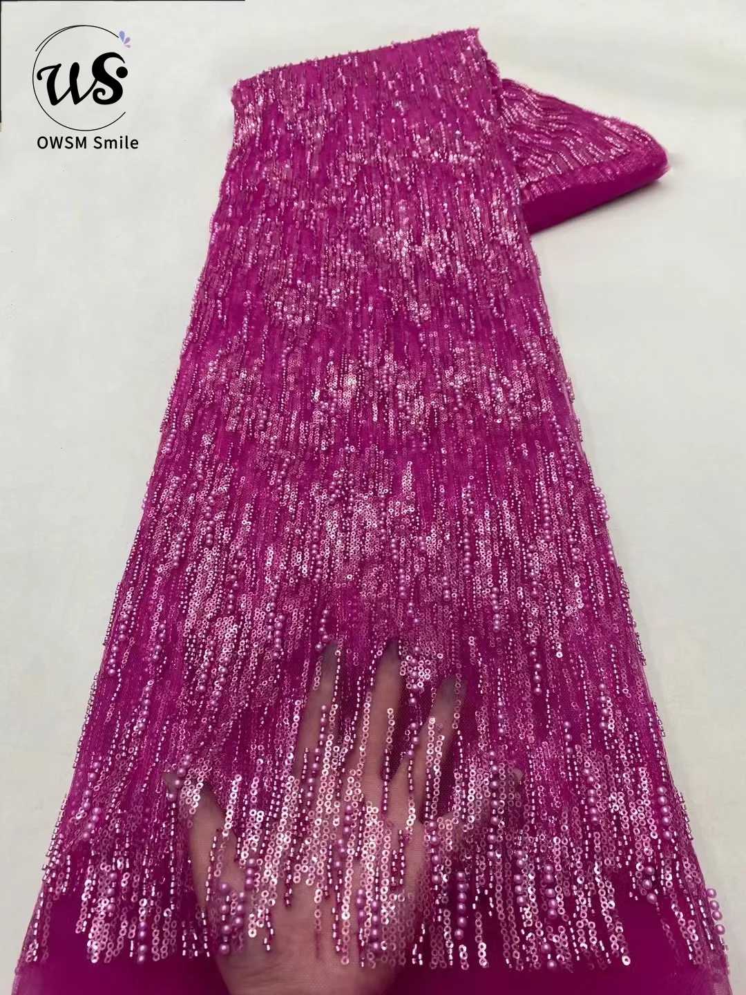 Высококачественное Сетчатое кружево с бусинами и блестками ручной работы в