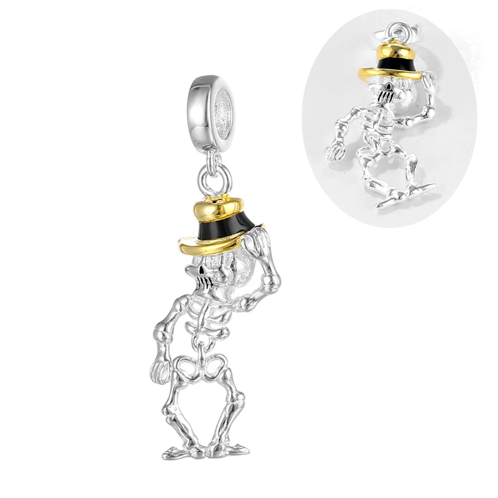 

Movable Skeleton Golden Hat Pendant Charm Fit Pandora Bracelet & Necklace Unisex Hallowen New Jewelry DIY Original Design