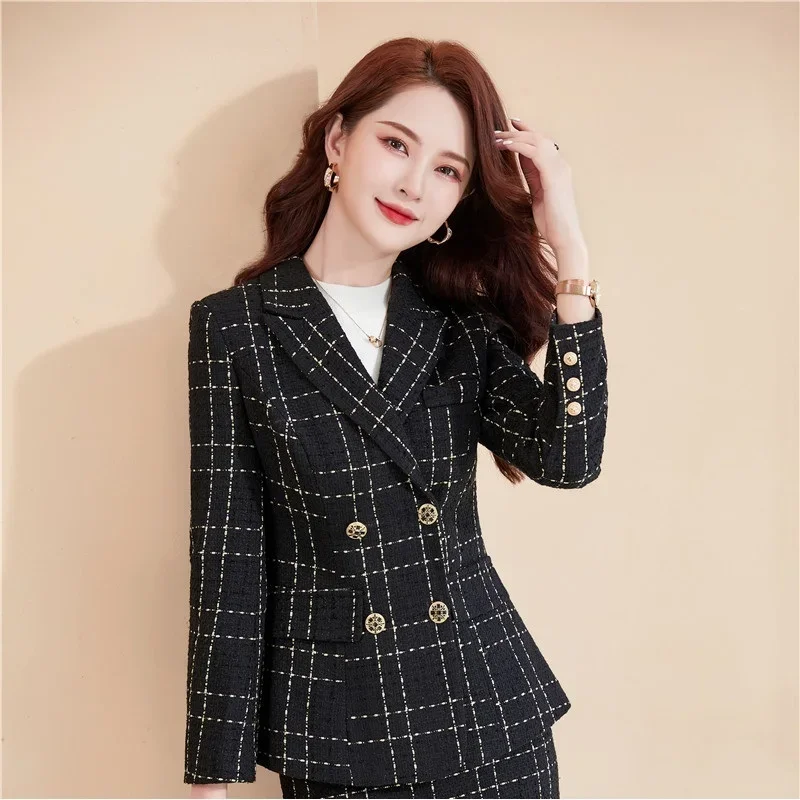 Женская куртка двубортное тонкое клетчатое пальто стили OL осень-зима утепленные