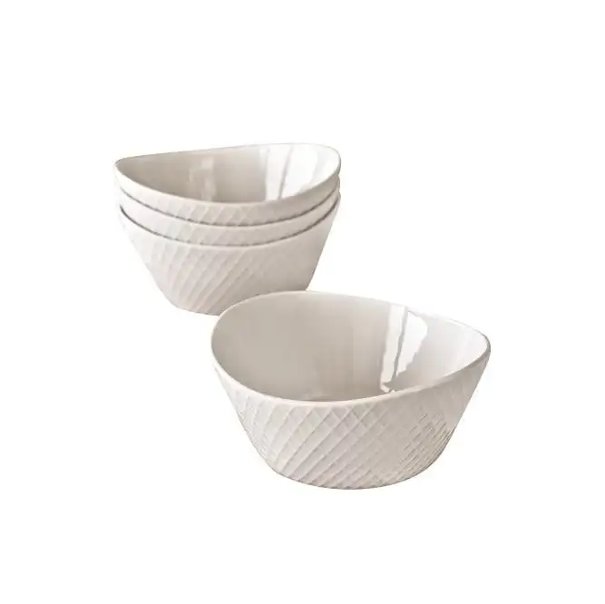 

Porcelain Serve Bowl, Texture, Set of 4, White