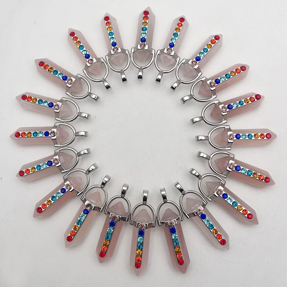 

fashion 7 Chakra High quality Rose Quartz Natural stone pendant for diy Jewelry making charm necklace Accessories 24pc Wholesale