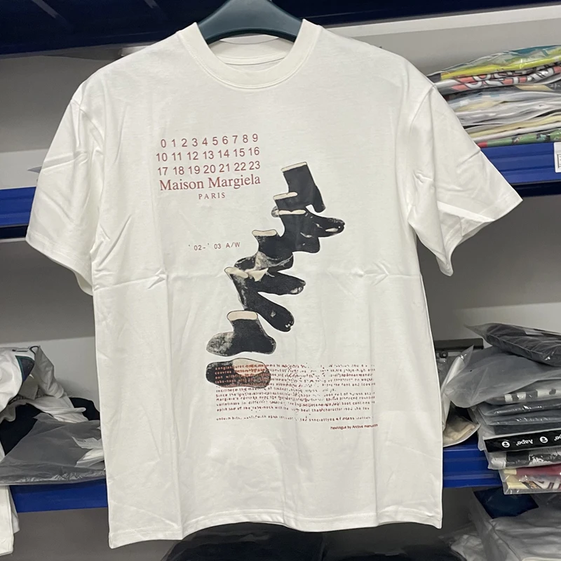 

Summer Breathable Crewneck Mm6 Margiela T-shirts American High Street Print Short Sleeves Loose Couple Black White Top Tees
