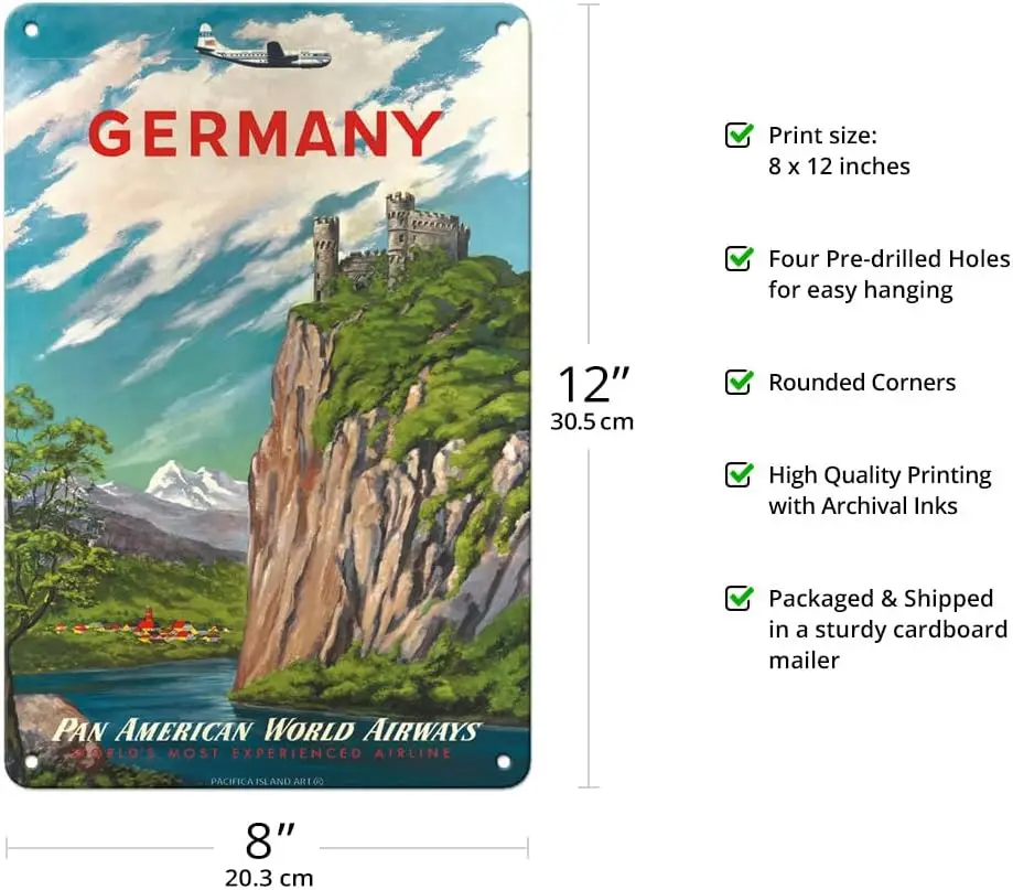 Геркни - Pn mercn World Rwys Vntge rlne Trv Плакат c.1950s 8x12 nch Metl Tn Sgn