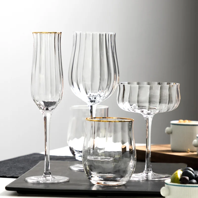 

Golden Edge Ripple Champagne Wine Glass Colourful Transparent Lead Free Cocktail Glasses Crystal Whiskey Juice Drinking Cup