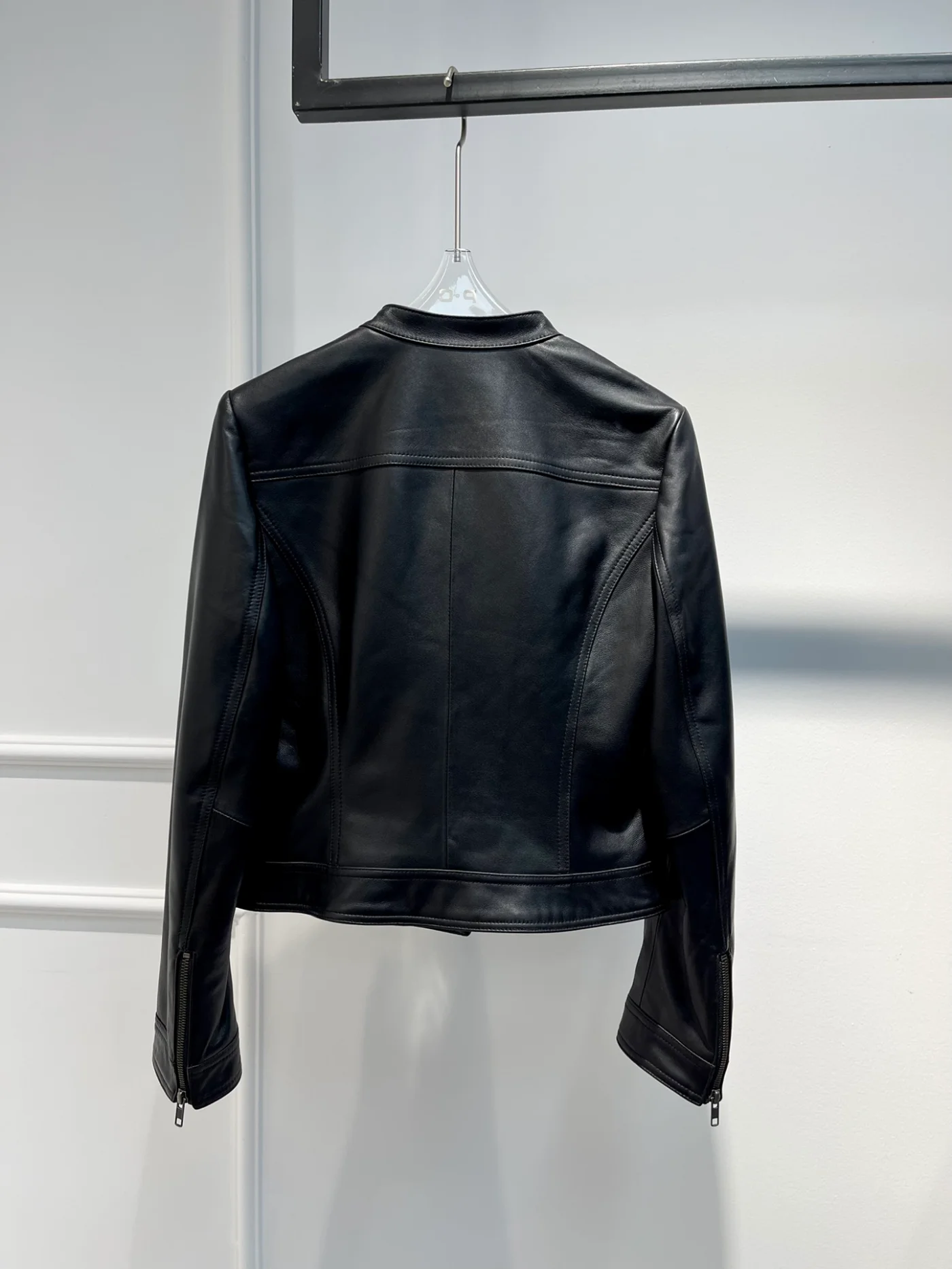 Top Quality Wool Genuine Leather Women Black Jacket 2022 Autumn Fashion Handsome Motorcycle Style Coat Irregular Zipper Design