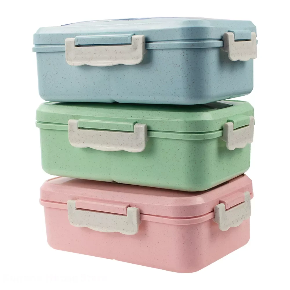 

New in Bento Box Microwave Food Storage Container with Spoon for Adults Office Kids School Wheat Straw Lunch Dinnerware Bento Bo