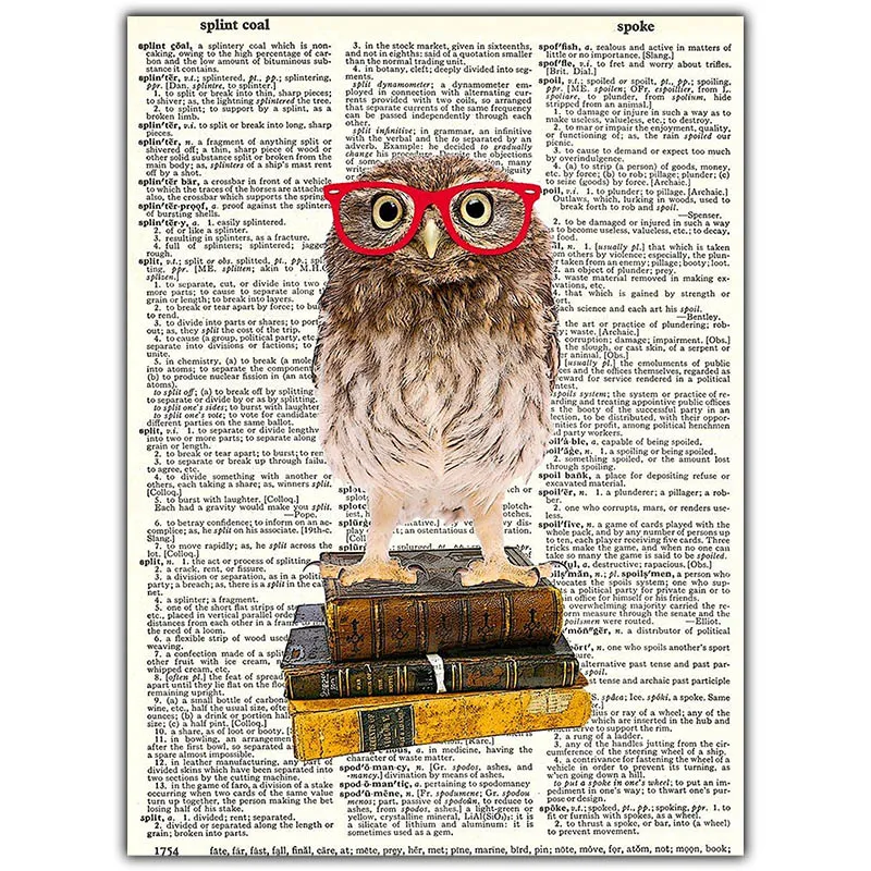 

Metal Tin Sign Retro Art Funny Owl with Glasses Canvas Paintings Illustrations on Books Wall Art Posters Living Room Home