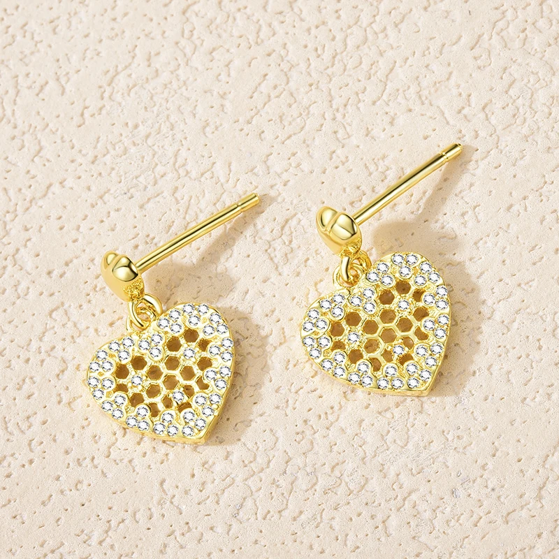 

Роскошные полые серьги-подвески styрыв в форме сердца для женщин, реальные зеркальные серебряные серьги из 18-каратного золота с цирконом, мод...