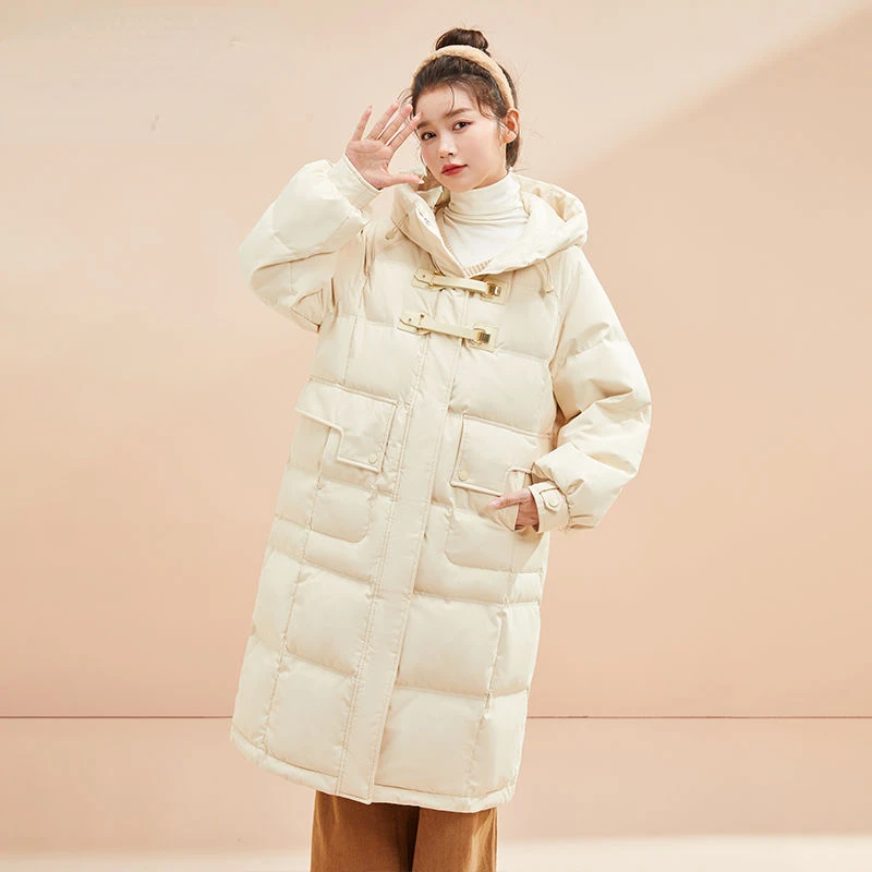 

Women Winter Puffy Jackets 2023 New Hood Removable Woman Slim Duck Down Coat Female Portable Fluffy Long Down Coats S52