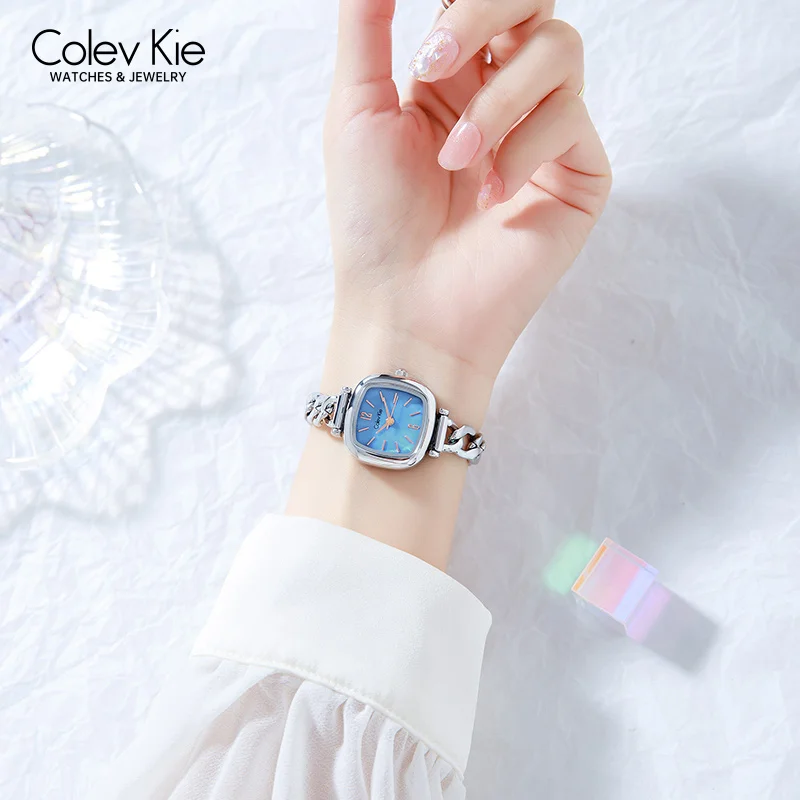 Женские кварцевые часы с синим циферблатом из нержавеющей стали