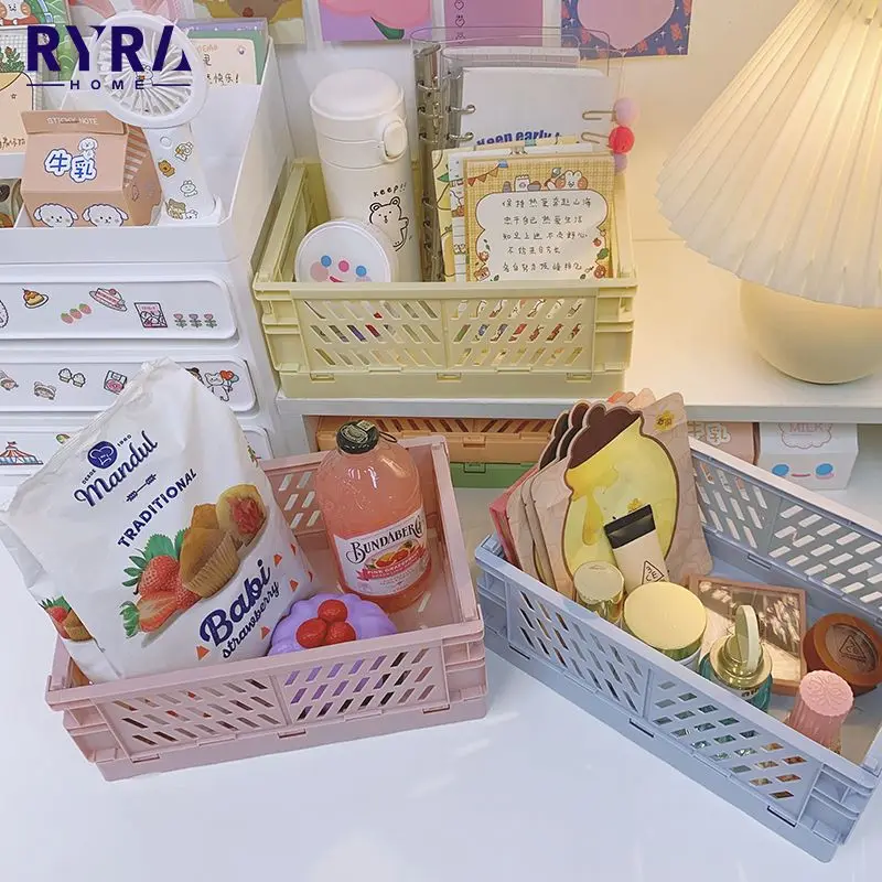 

5 Color Folding Student Desktop Basket Collapsible Cosmetic Desk-top Storage Container For Home Office Arganizer Box Container
