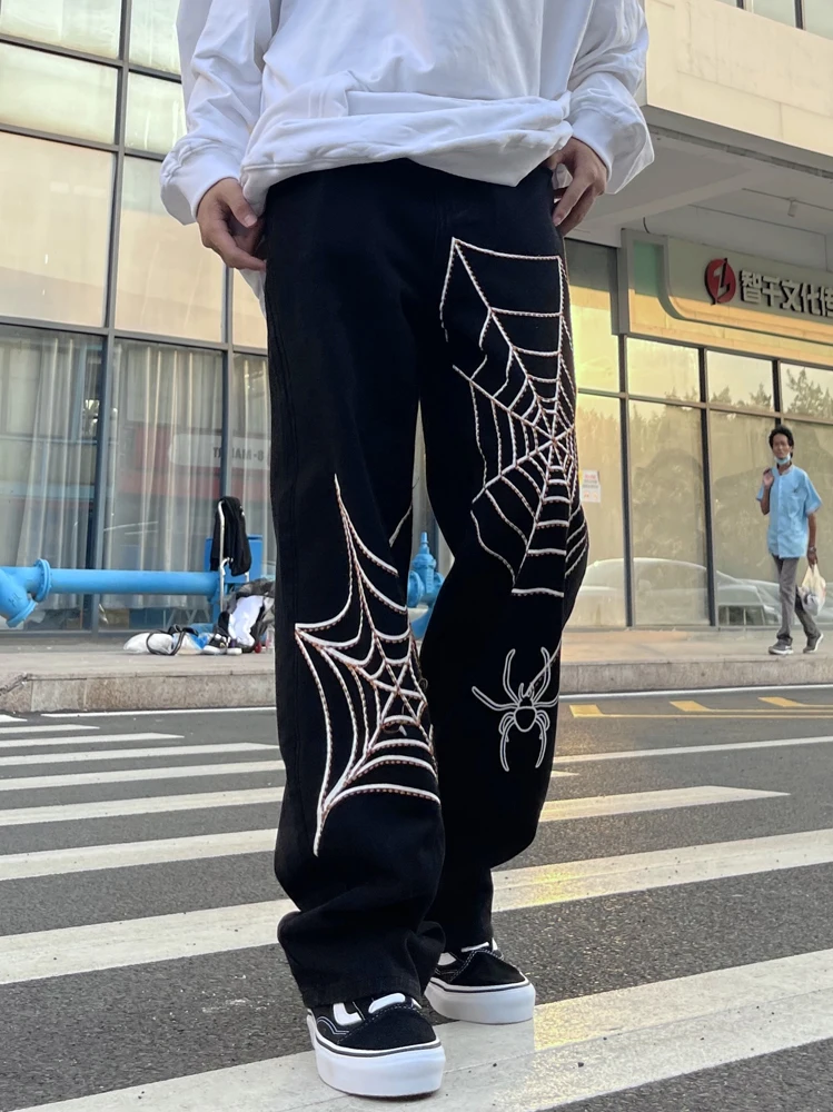 Y2K Men's Korean Casual Brand Clothing Hip -hop H Denim Trousers Gothic Rock Straight Pants Street Clothing Men's Clothing Denim