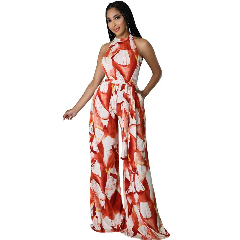 

Tie Dye Jumpsuit Women Playsuit Halter Sleeveless Empire Rompers Summer Fashion New Elegant Sexy Y2k Wide Leg Pant Jumpsuit 2022