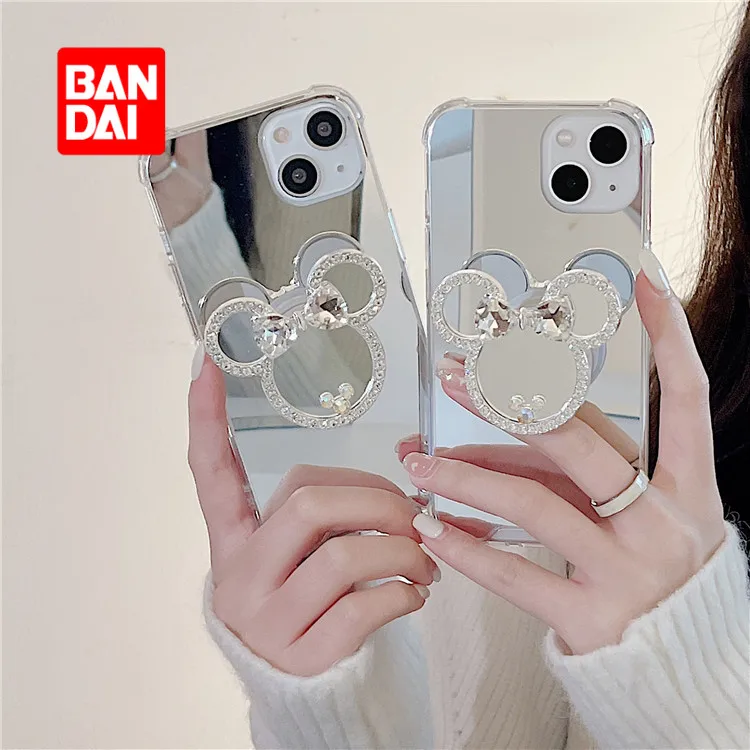 

Bandai Disney Mirror Case with Holder for IPhone 13 12 11 Pro X XS 13Pro 12Pro Max XR 7 8 Plus Cartoon Phone Cover Kawaii Fundas