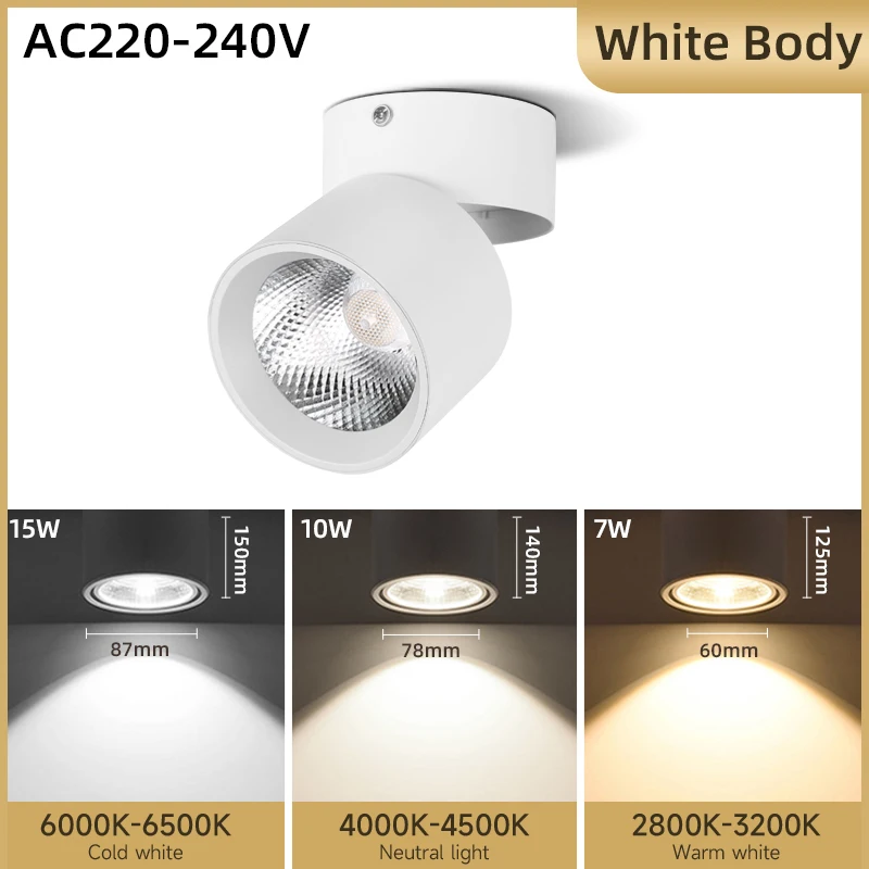 

Светодиодный складной Точечный светильник, точечный светодиодный светильник 220 В, алюминиевый светильник с поверхностным креплением, фотоэлемент для комнаты, кухни, магазина
