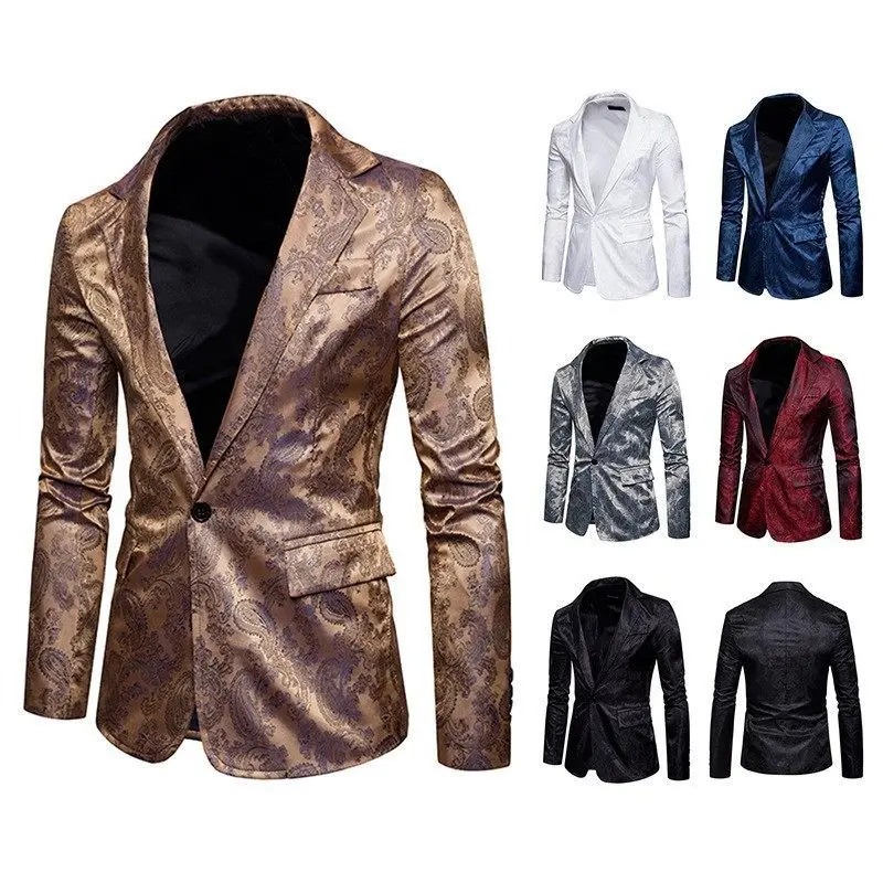 

New men's fashion cashew flower embroidery basic suit jacket black blazer womens trendy men slim suit jacket fit fashion