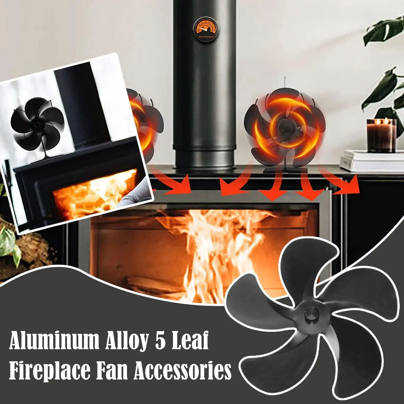 

Stove Fan Heat Powered 5 Stove Fan Aluminum Alloy Burning Stove Winter Distribution Heat Wood Fan L W1S2
