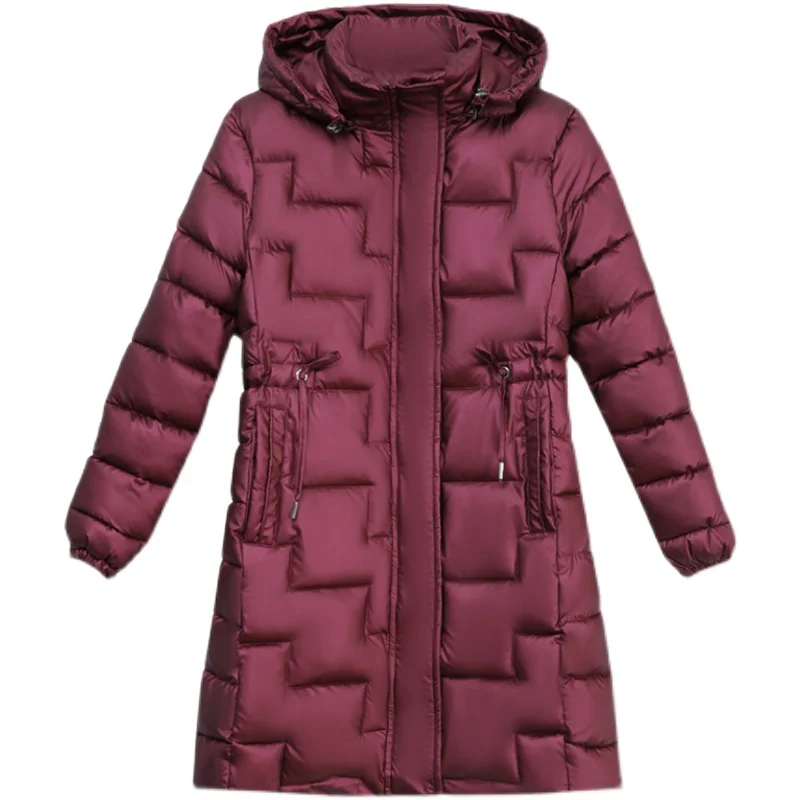 Mother's Winter Long Cashmere Warm Cotton-Padded Jacket New Middle-Aged Elderly Women's Hooded Cotton Coat
