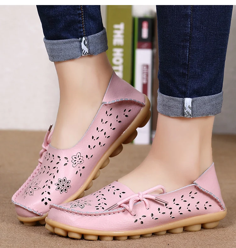 Women's Ballet Flats Genuine Leather Shoes Woman Slip On Loafers Flats Soft Oxford Shoes Casual Sapato Feminino Plus Size 44