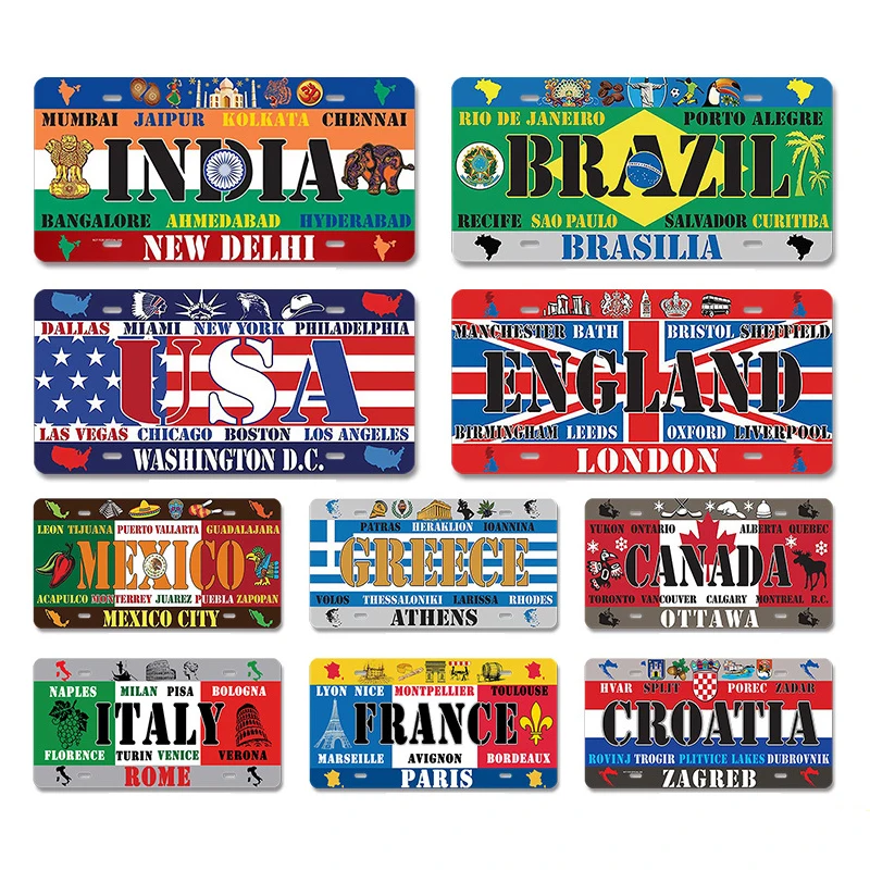 

Spain, France, Mexico Country Metal Sign Licenses Plate Plaque Metal Vintage Tin Sign for Bar Pub Man Cave Club Home Wall Decor