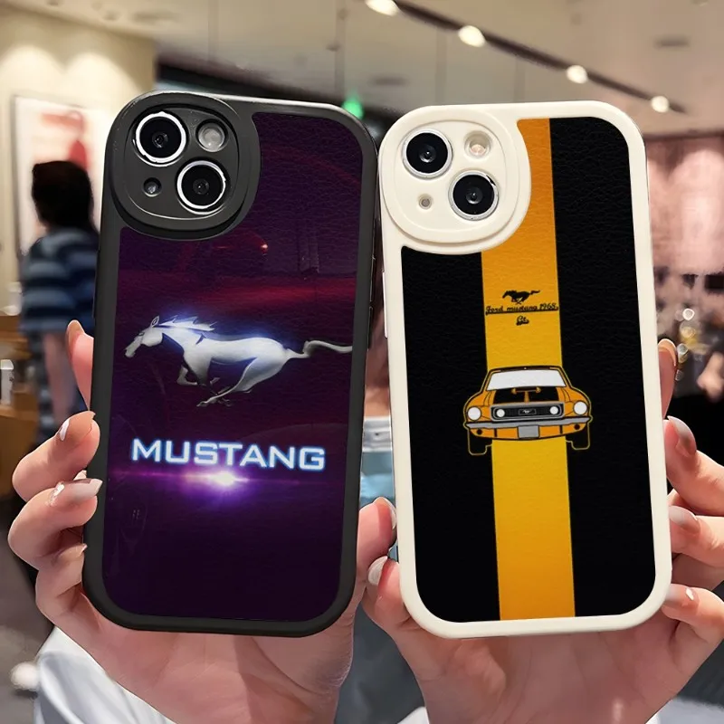 

Ford Mustang Logo Phone Case Silicone Soft For IPhone 13 11 14 12 Pro Max Mini Xs X Xr 7 8 Plus SE2020 Leather Texture Cover