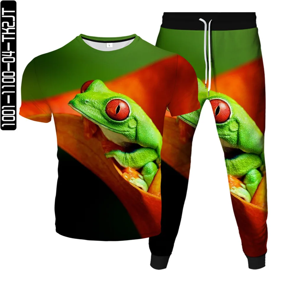 

Kawaii Animal Frog Printing T-Shirt Jogger Pants 2Pcs Suits Men Women Fashion Tracksuit Male Sweatpants Tops Set Plus Size S-6XL
