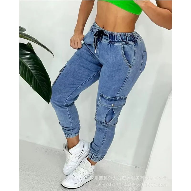 

Женские элегантные модные летние джинсовые брюки с карманами, Женские повседневные эластичные облегающие джинсы-карандаш с высокой талией, джинсы-бойфренды для женщин